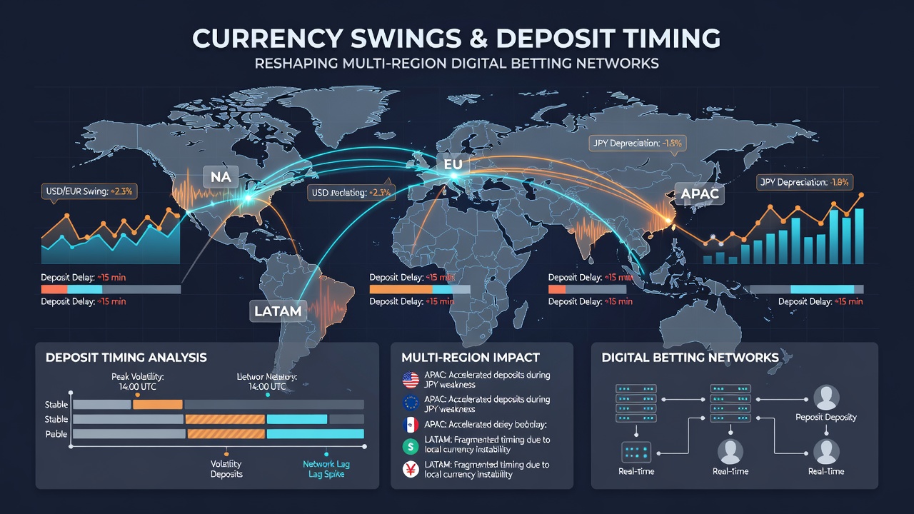 Global map highlighting time zones and currency pairs affecting betting deposit flows