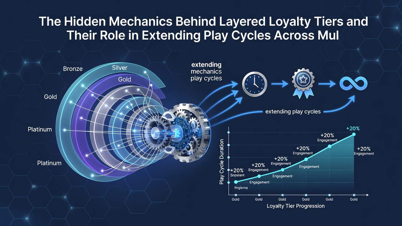 Infographic showing player progression through loyalty tiers and corresponding increases in session length across different jurisdictions