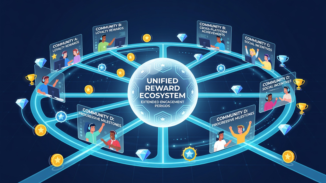 Interconnected digital gaming communities showing unified reward systems across multiple platforms